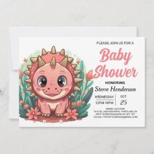 Invitación Baby Shower Chica de dinosaurios rosados