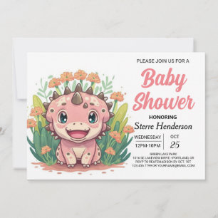 Invitación Baby Shower Chica de dinosaurios rosados encantado