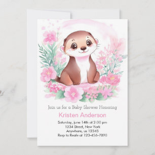 Invitación Baby Shower Chica de Dreamscape Otter Watercolor