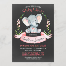 Invitación Baby Shower Chica de elefante acuático Chalkboard