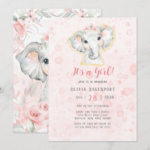 Baby Shower Chica de Elefante de Agua Rosa y Gris