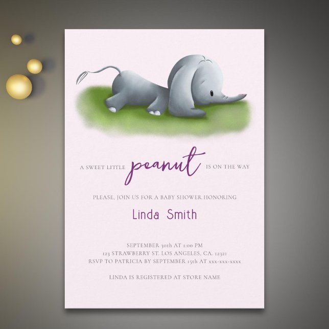 Invitación Baby Shower Chica de Elefante de Maní Dulce (Subido por el creador)