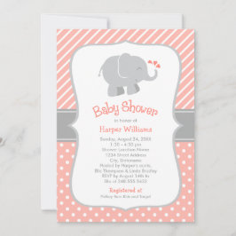 Invitación Baby Shower Chica de elefantes corales modernos