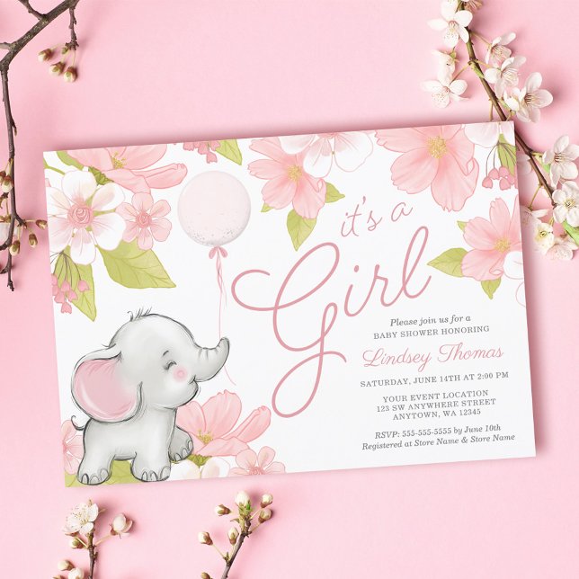 Invitación Baby Shower Chica de elefantes florales cúrgenes d (Subido por el creador)