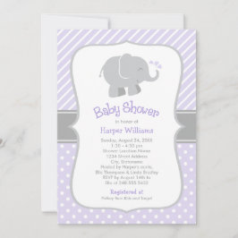 Invitación Baby Shower, Chica de Elefantes Modernos Morados y