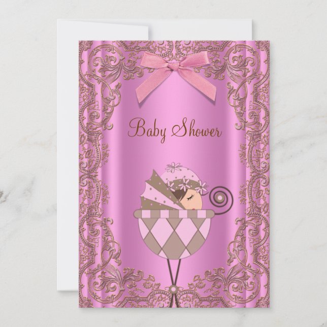 Invitación Baby Shower Chica de encaje marrón rosa (Anverso)
