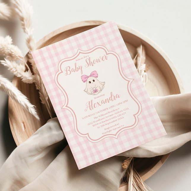 Invitación Baby Shower Chica de Fantasma Halloween Rosa (Subido por el creador)