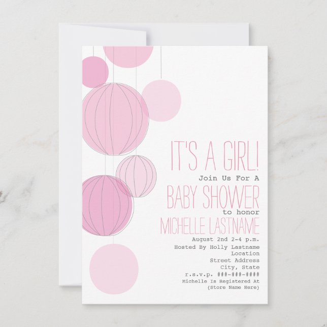 Invitación Baby Shower Chica de faroles rosados (Anverso)