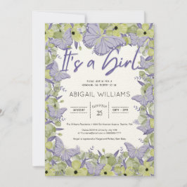 Invitación Baby Shower Chica de flor y mariposa francesa