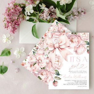 Invitación Baby Shower Chica de floral moderna de compás