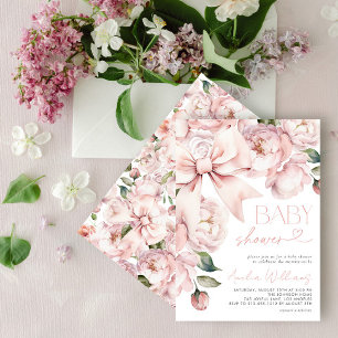 Invitación Baby Shower Chica de floral moderna de compás