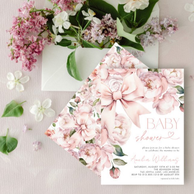 Invitación Baby Shower Chica de floral moderna de compás (Subido por el creador)
