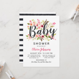 Invitación Baby Shower Chica de flores rosadas con guión mode