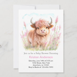 Invitación Baby Shower, Chica de flores silvestres de la vaca