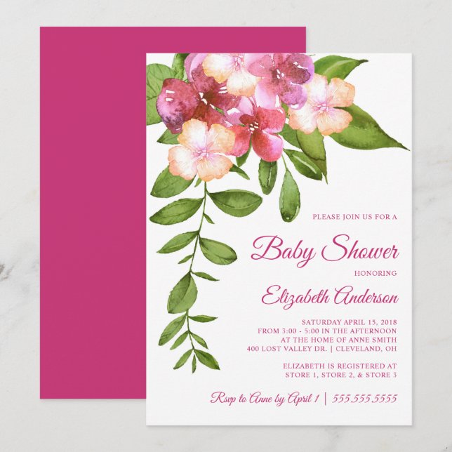 Invitación Baby Shower, Chica de Flores Tropicales de Hawái (Anverso / Reverso)