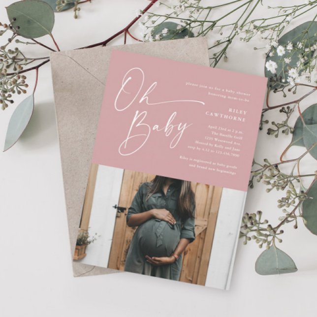 Invitación Baby Shower, Chica de fotos rosa y denso guión mod (Subido por el creador)
