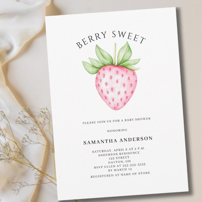 Invitación Baby Shower Chica de fresa rosa dulce Berry (Subido por el creador)