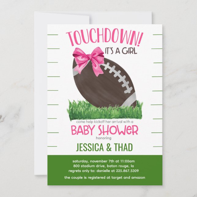 Invitación Baby Shower, Chica de fútbol (Anverso)