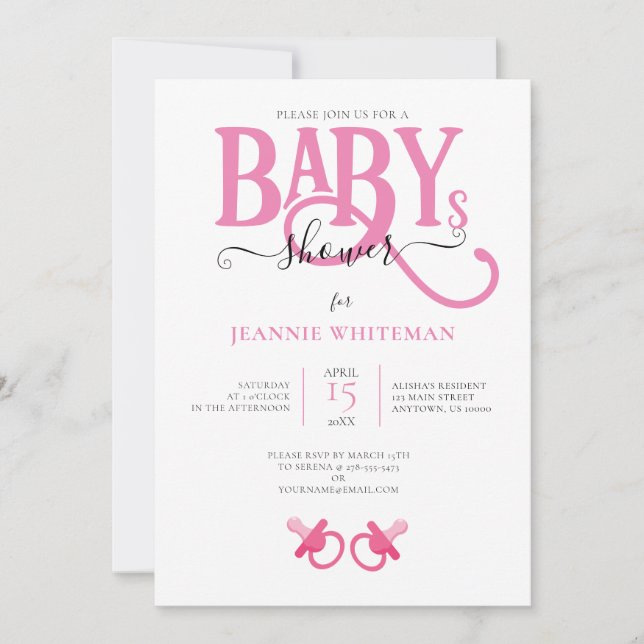 Invitación Baby Shower CHICA DE GAMA ROSA CON PACIFICADOR (Anverso)