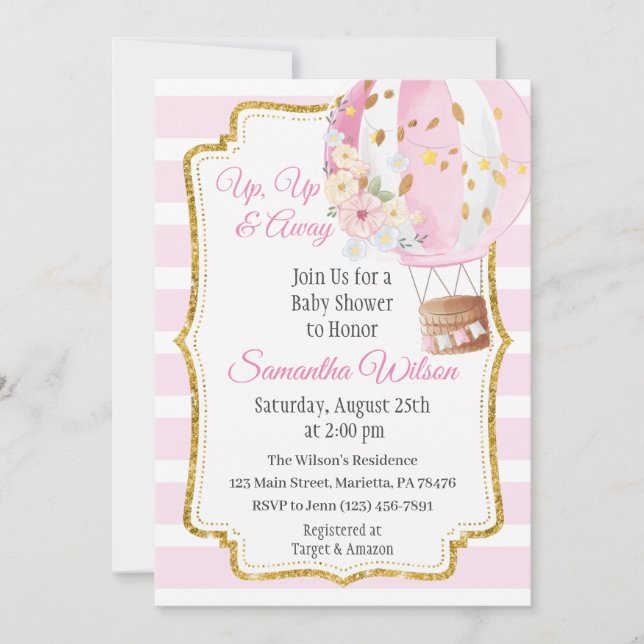 Invitación Baby Shower Chica de globo de aire caliente (Anverso)