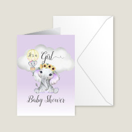 Invitación Baby Shower Chica de globo de aire caliente elefan