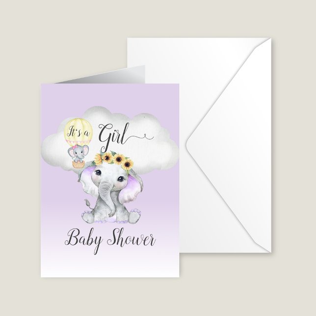 Invitación Baby Shower Chica de globo de aire caliente elefan (Subido por el creador)