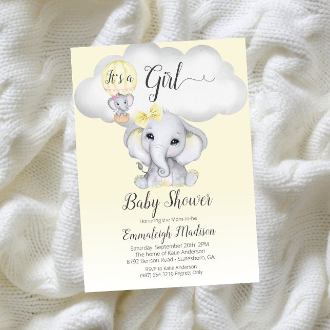 Invitación Baby Shower Chica de globo de aire caliente elefan (Subido por el creador)