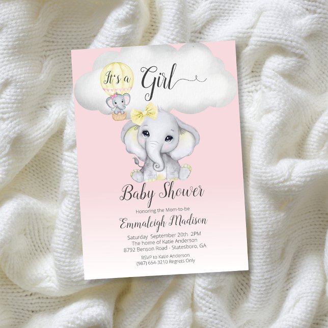 Invitación Baby Shower Chica de globo de aire caliente elefan (Subido por el creador)