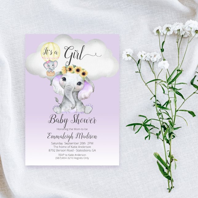 Invitación Baby Shower Chica de globo de aire caliente elefan (Subido por el creador)