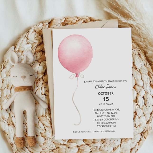 Invitación Baby Shower Chica de globos rosados modernos (Subido por el creador)