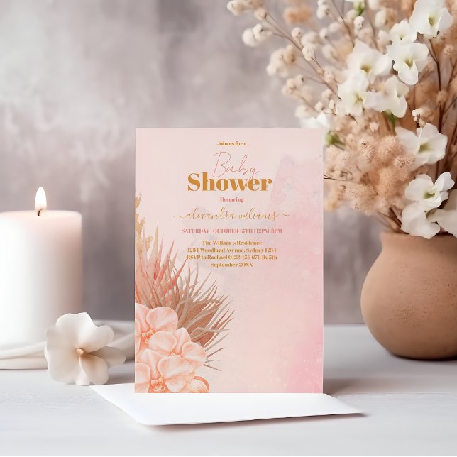 Invitación Baby Shower, Chica de Grass Boho Pampas (Subido por el creador)