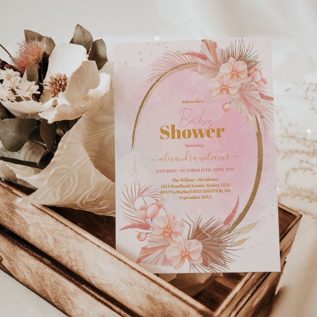 Invitación Baby Shower, Chica de Grass Boho Pampas (Subido por el creador)