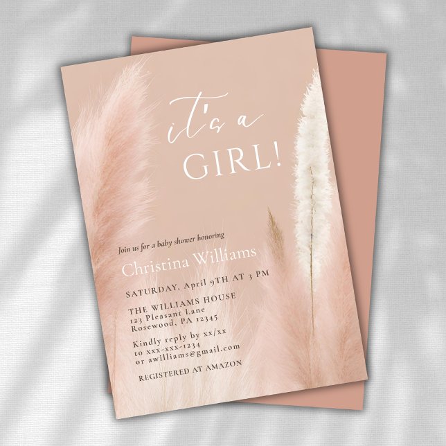 Invitación Baby Shower Chica de Grass Boho Pampas (Subido por el creador)