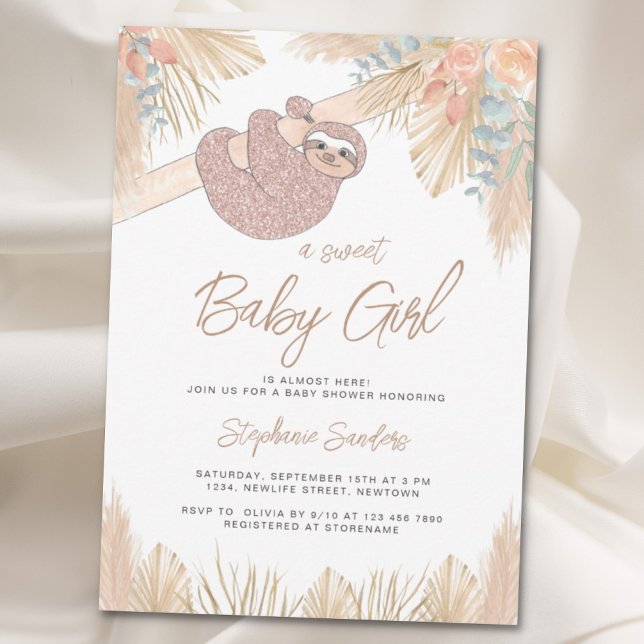 Invitación Baby Shower, Chica de Grass Boho Pampas (Subido por el creador)