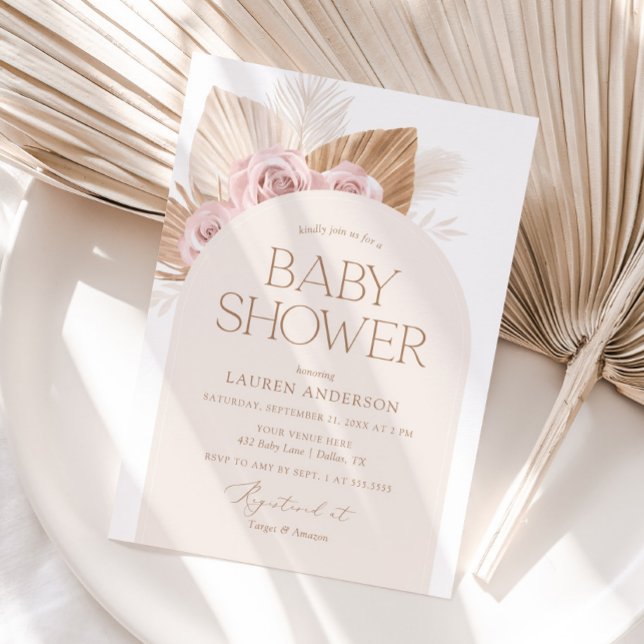 Invitación Baby Shower, Chica de Grass Boho Pampas (Subido por el creador)