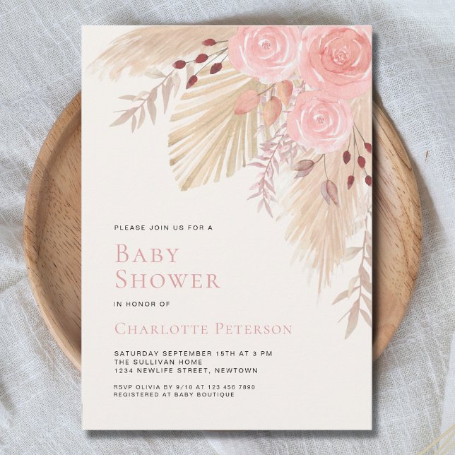 Invitación Baby Shower, Chica de Grass Boho Pampas (Subido por el creador)
