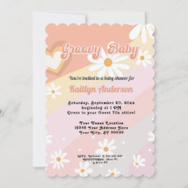 Invitación Baby Shower Chica de Groovy Retro 70 Daisy Peach