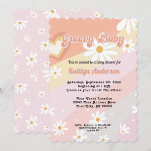 Invitación Baby Shower Chica de Groovy Retro 70 Daisy Peach