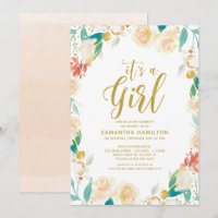 Baby Shower Chica de guirnaldas florales Gold Peac