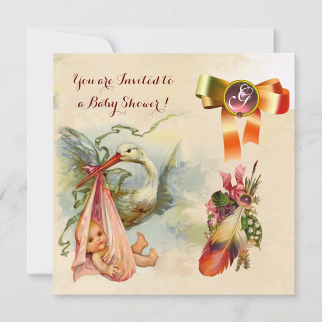 Invitación Baby Shower, CHICA DE HISTORIAS DE PINK, MONOGRAMA (Anverso)