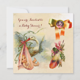 Invitación Baby Shower, CHICA DE HISTORIAS DE PINK, MONOGRAMA