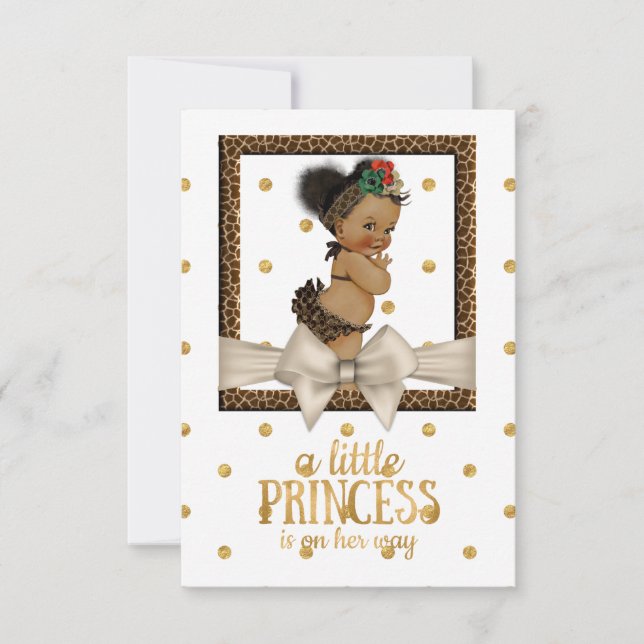 Invitación Baby Shower, Chica de impresión de oro y leopardo (Anverso)