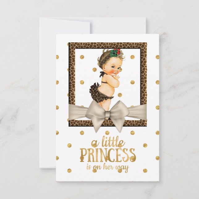 Invitación Baby Shower, Chica de impresión de oro y leopardo (Anverso)