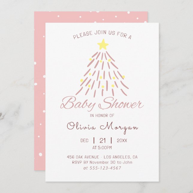 Invitación Baby Shower Chica de invierno de árbol de Navidad  (Anverso / Reverso)