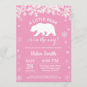 Invitación Baby Shower Chica de invierno de oso polar con cop