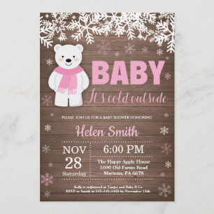 Invitación Baby Shower, Chica de invierno de oso polar ruso