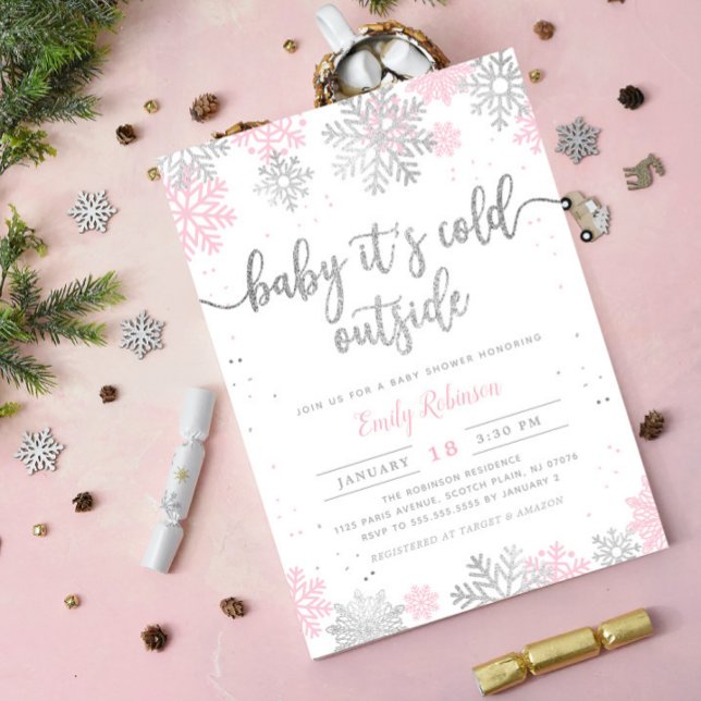 Invitación Baby Shower, Chica De Invierno De Snowflake Rosa Y (Subido por el creador)