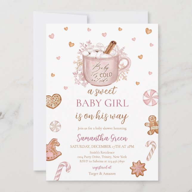 Invitación Baby Shower Chica de invierno rosa (Anverso)