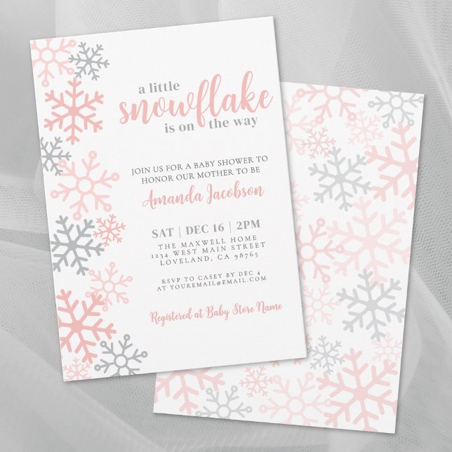 Invitación Baby Shower Chica de invierno Snowflake (Snowflake Winter Girl Baby Shower Invitation)