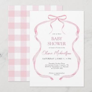 Invitación Baby Shower Chica de la cinta de cinta rosada Coqu